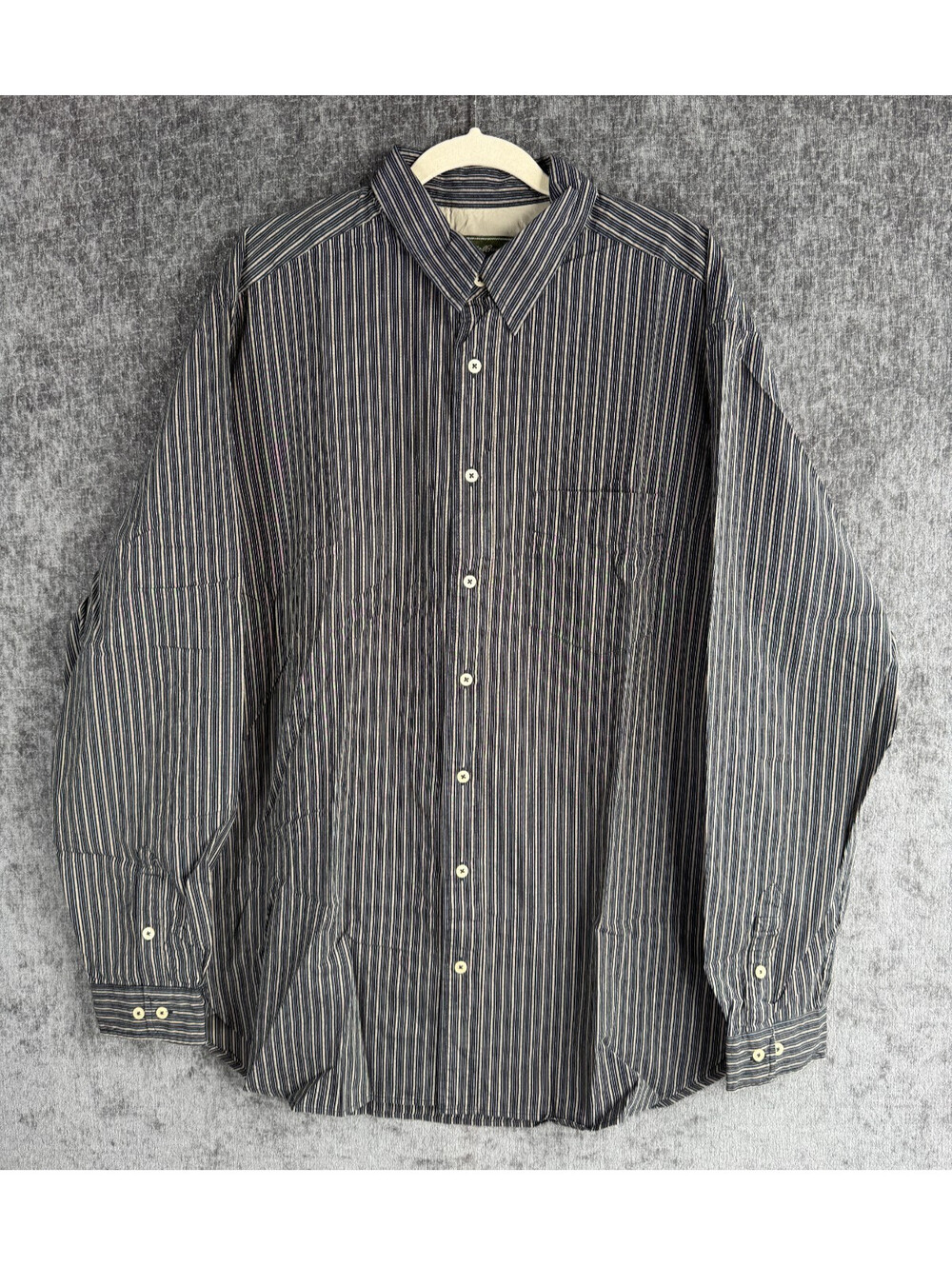 NEW Eddie Bauer Mens Large Tall Striped Button Up Shirt Black Tan Cotton